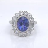 OVAL TANZANITE & DIAMOND PLATINUM RING